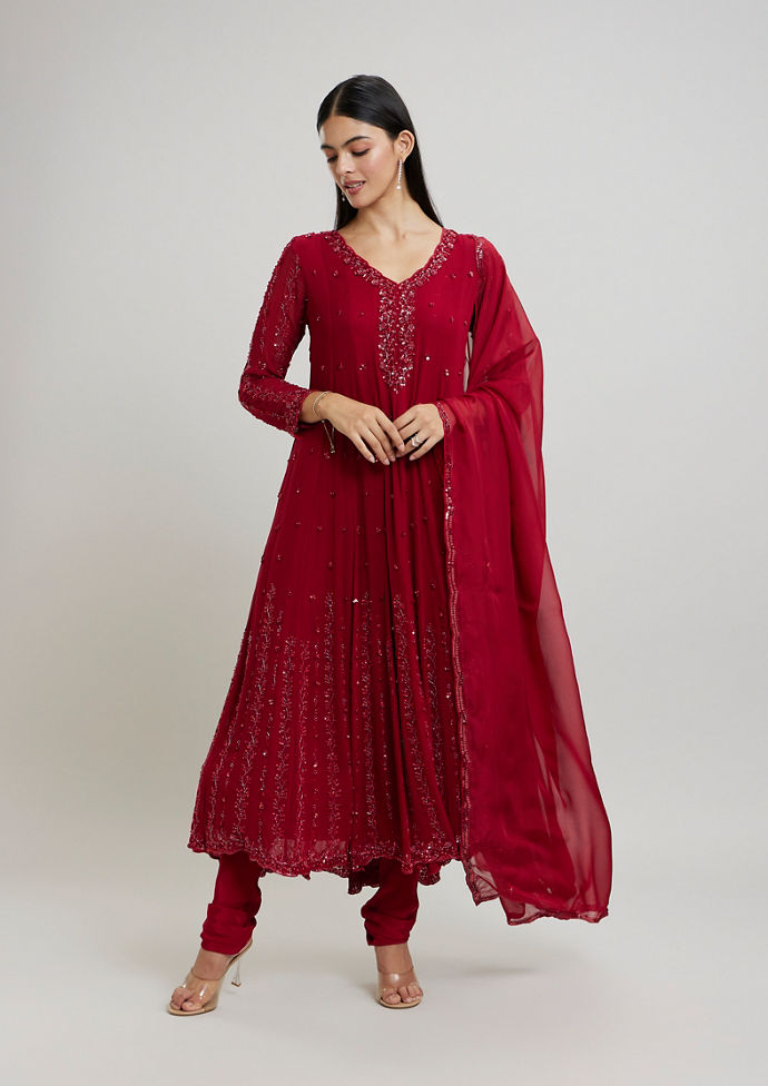 Twamev Women Elegant Rani Pink Stitched Suit