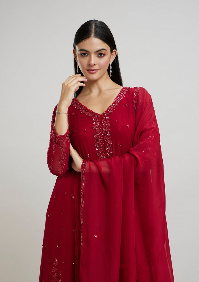 Twamev Women Elegant Rani Pink Stitched Suit