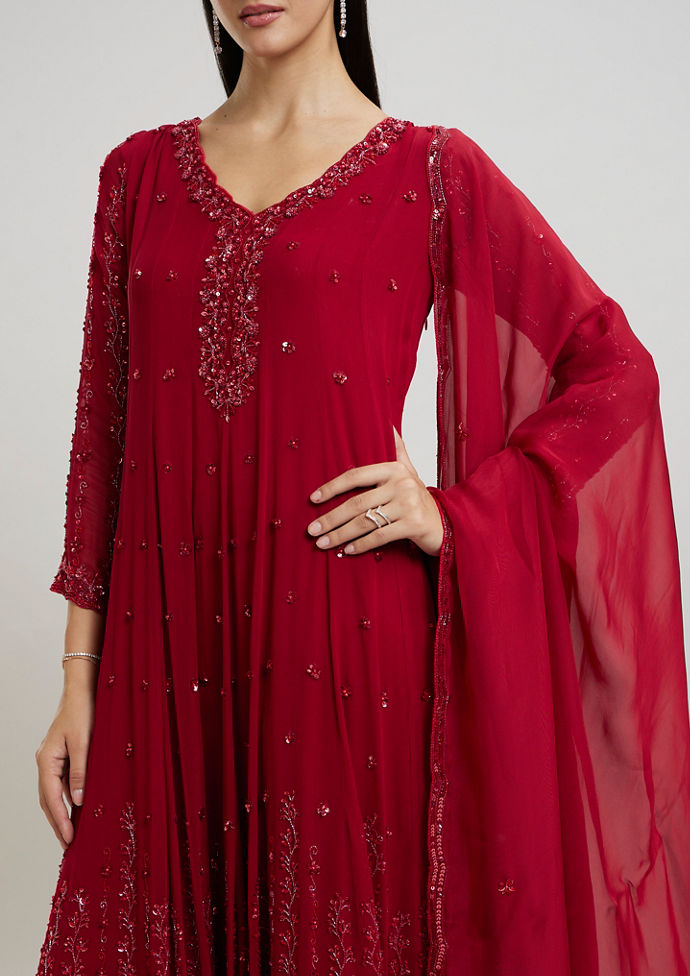 Twamev Women Elegant Rani Pink Stitched Suit
