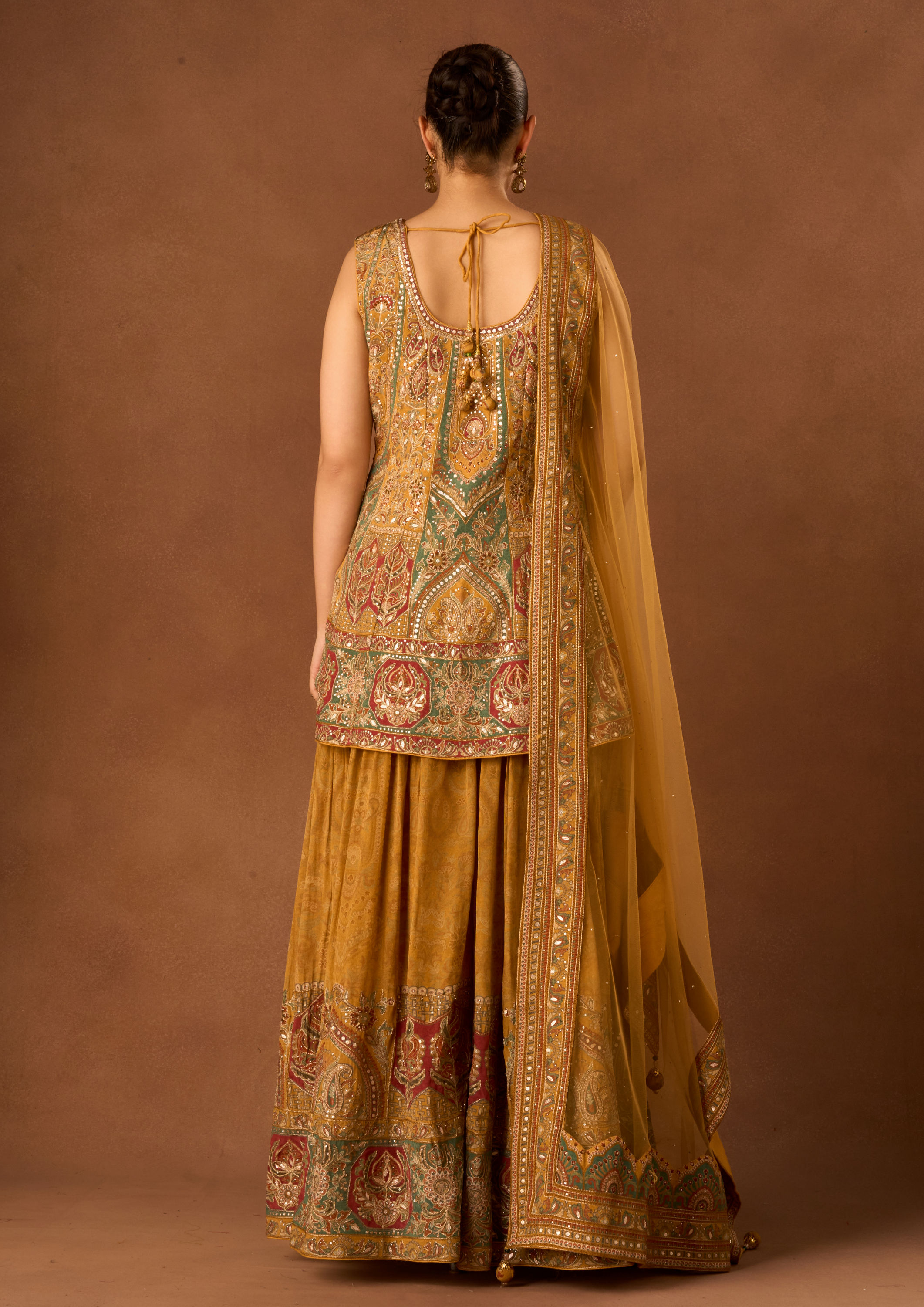 Twamev Women Mustard Yellow Art Silk Stitched Suit with Embroidery