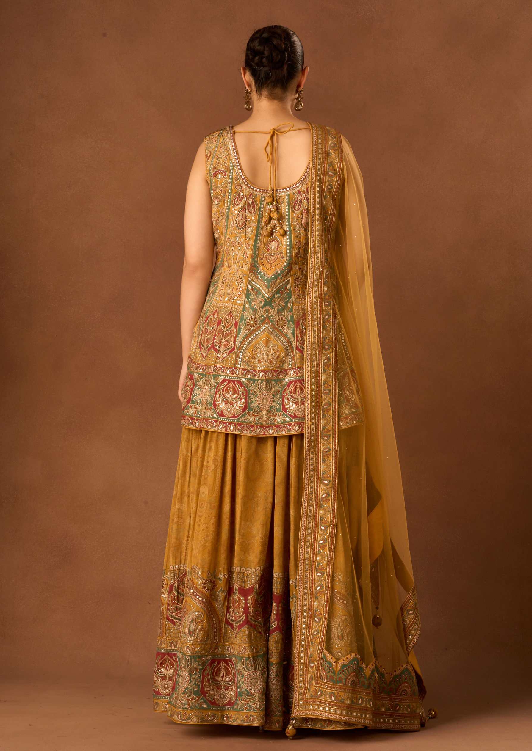 Twamev Women Mustard Yellow Art Silk Stitched Suit with Embroidery