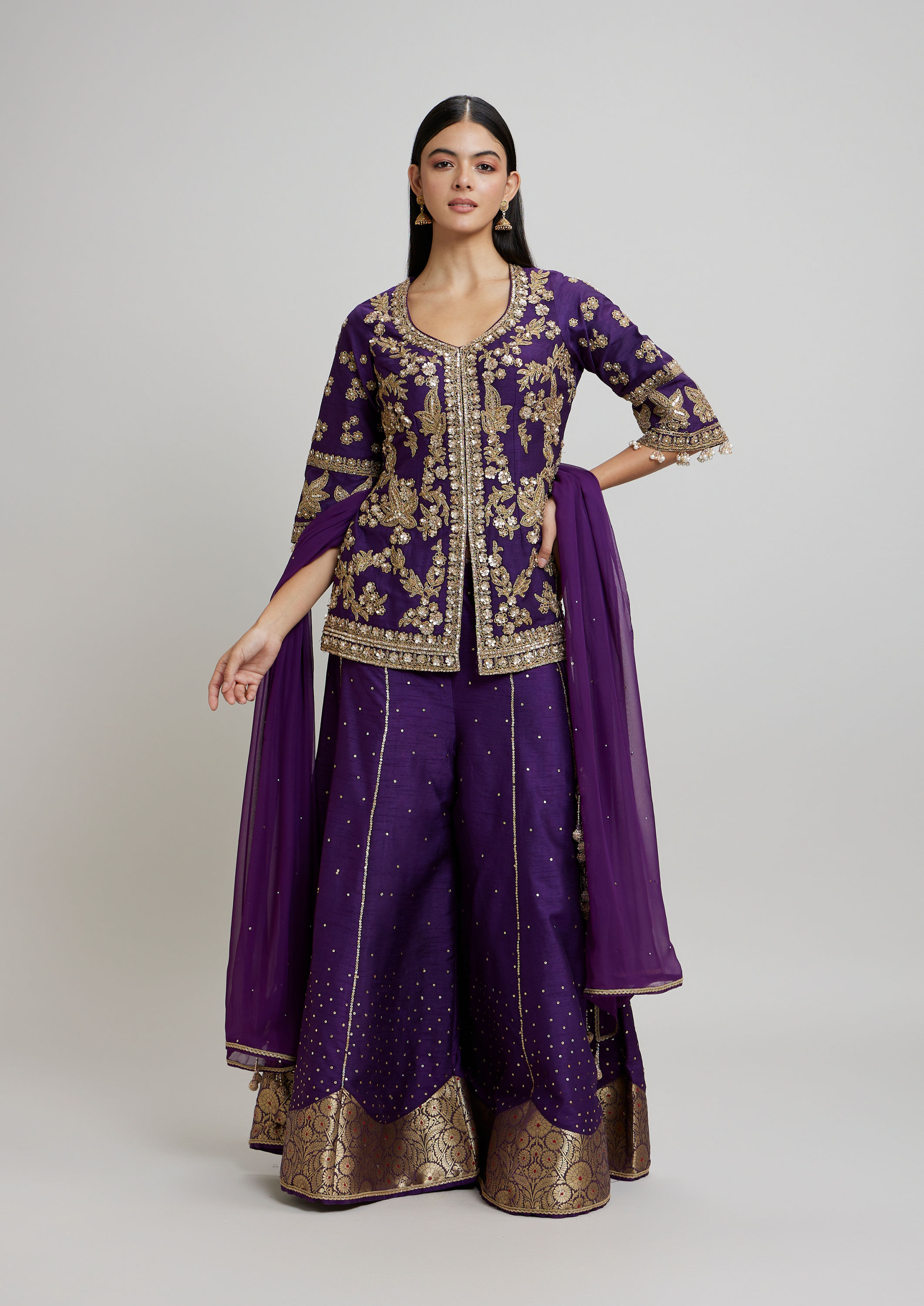 Twamev Women Lavish Purple Drawl Suit Ensemble Stitched Suit