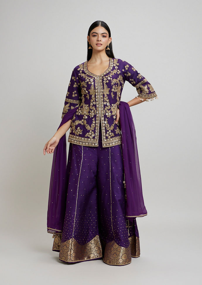 Twamev Women Lavish Purple Drawl Suit Ensemble Stitched Suit