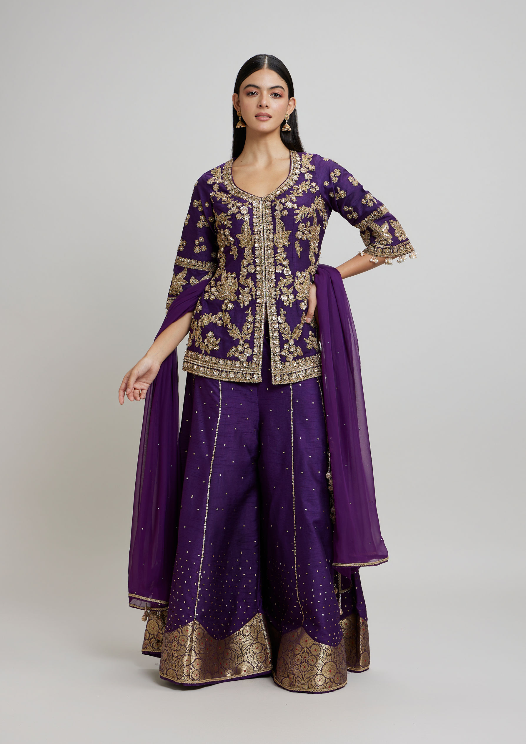 Twamev Women Lavish Purple Drawl Suit Ensemble Stitched Suit