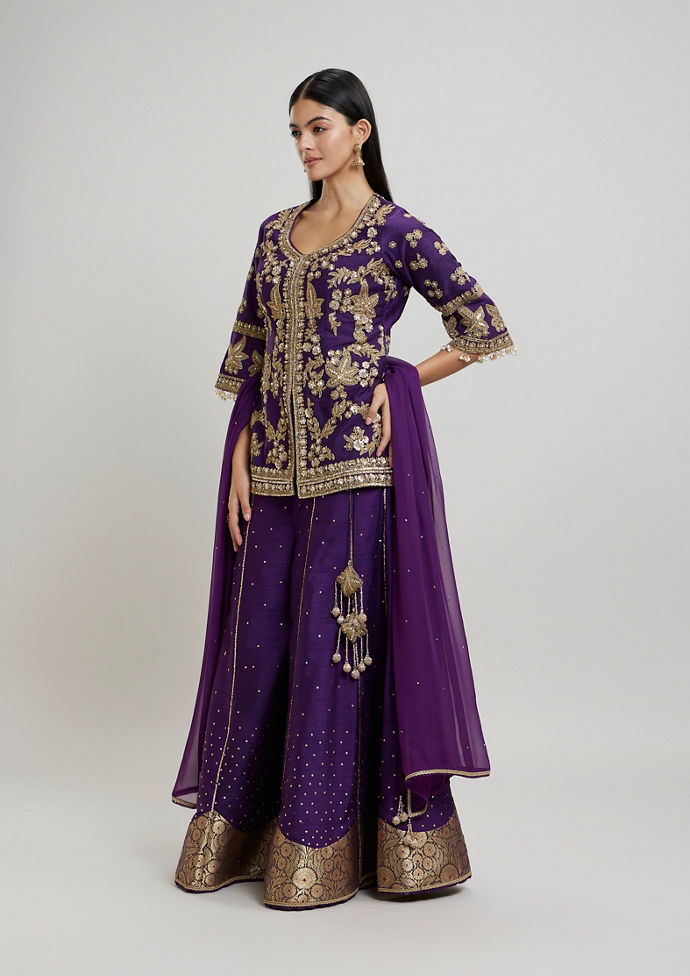 Twamev Women Lavish Purple Drawl Suit Ensemble Stitched Suit