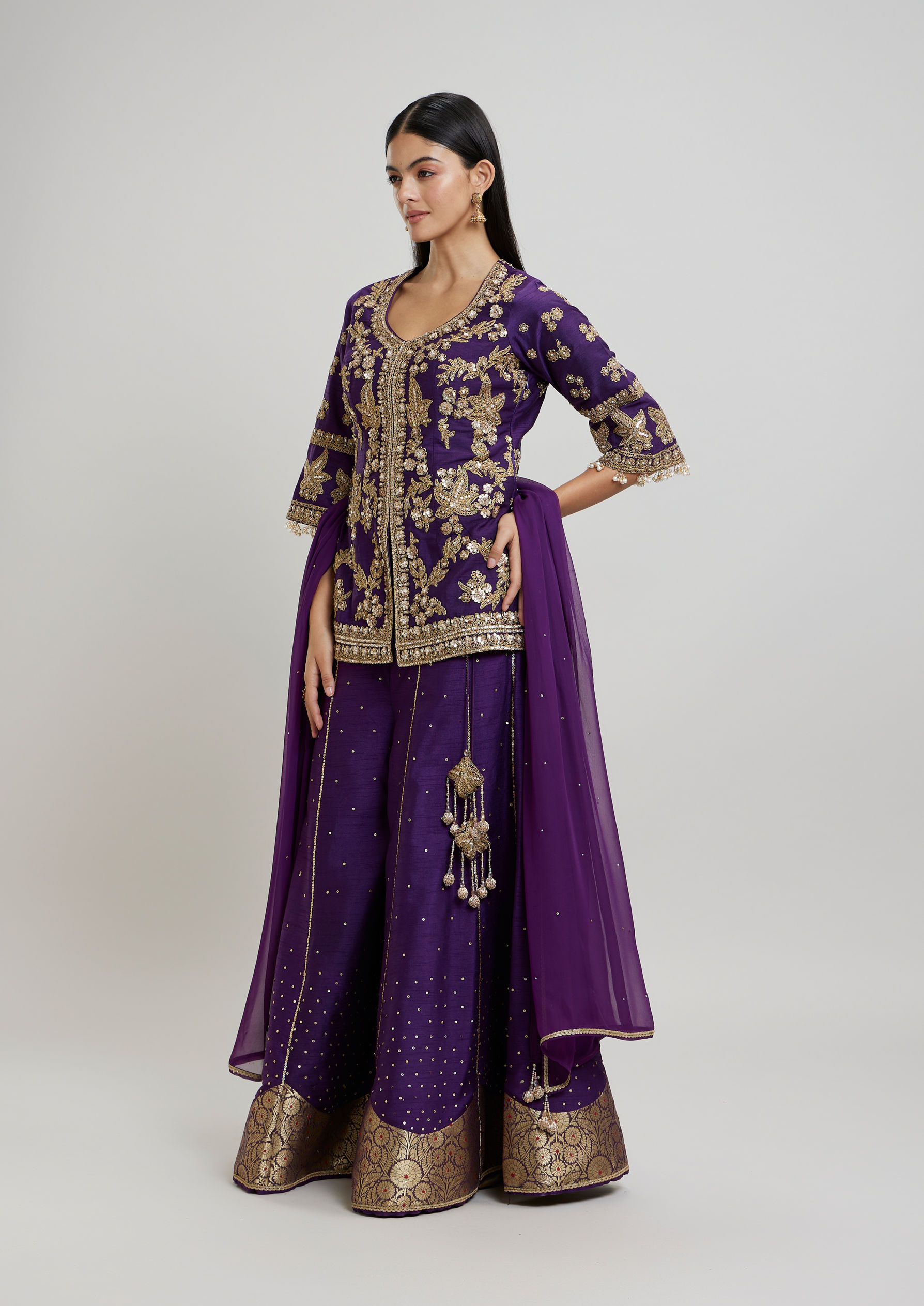 Twamev Women Lavish Purple Drawl Suit Ensemble Stitched Suit