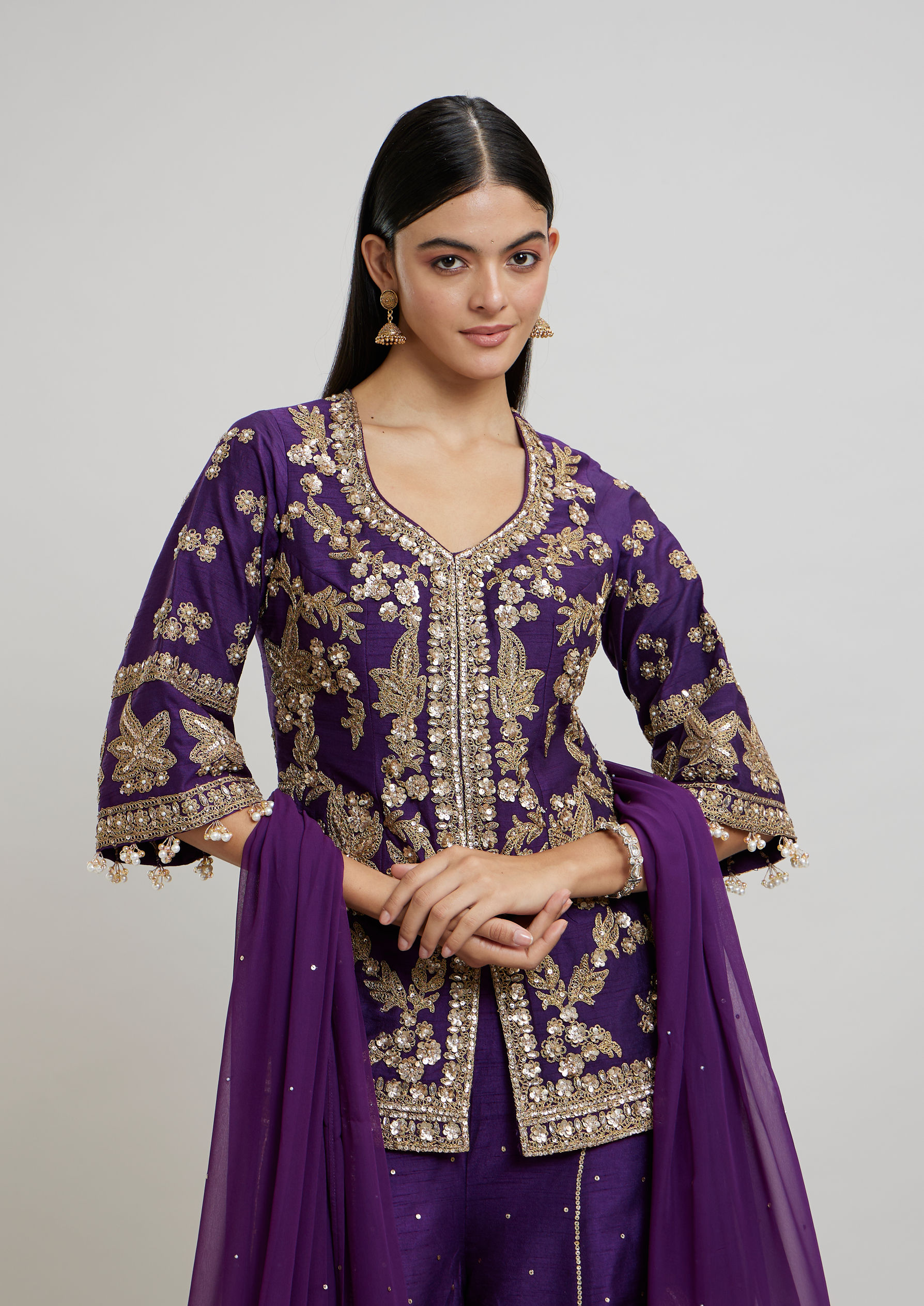 Twamev Women Lavish Purple Drawl Suit Ensemble Stitched Suit