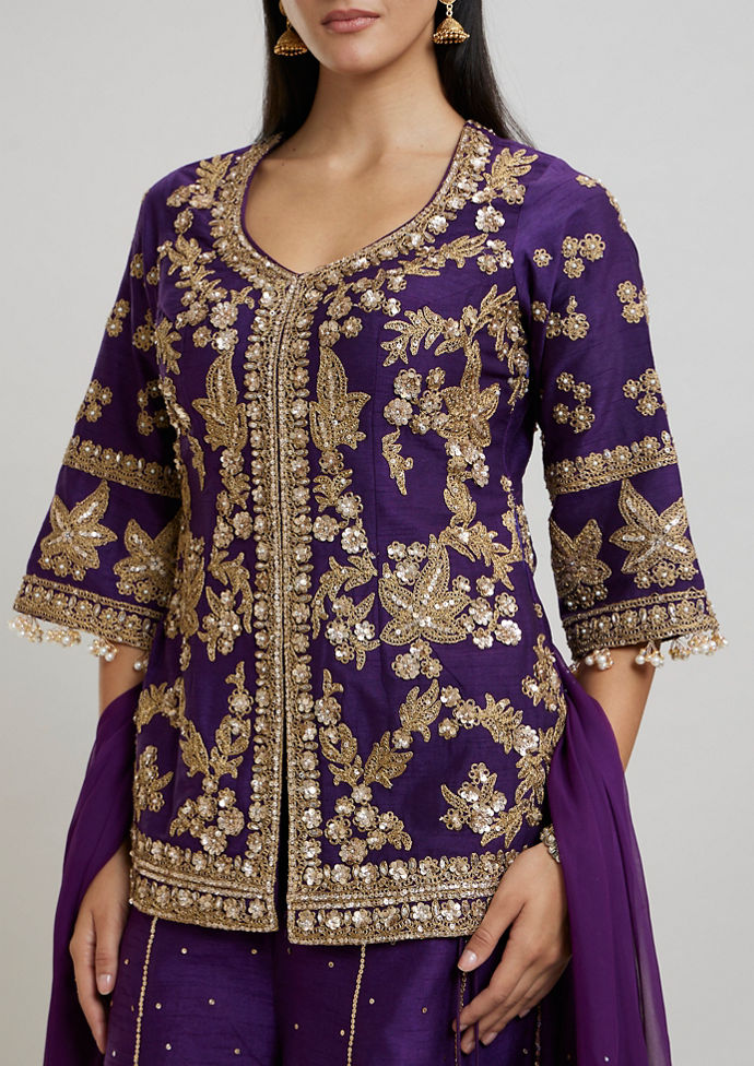 Twamev Women Lavish Purple Drawl Suit Ensemble Stitched Suit
