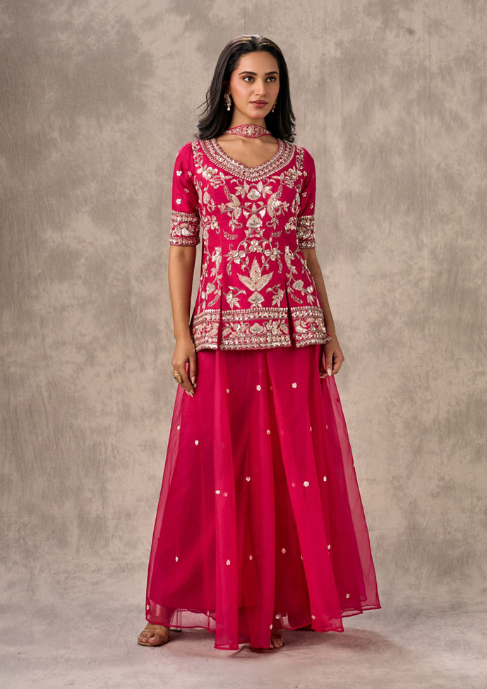 Twamev Women Elegant Rani Pink Stitched Suit