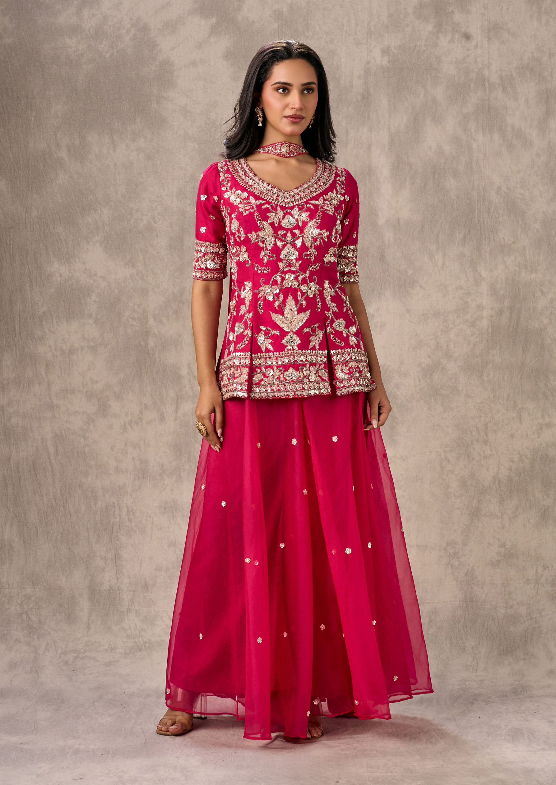 Twamev Women Elegant Rani Pink Stitched Suit