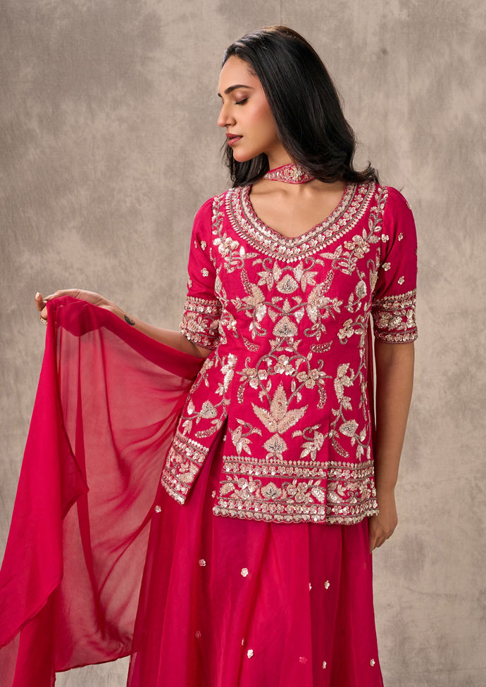 Twamev Women Elegant Rani Pink Stitched Suit