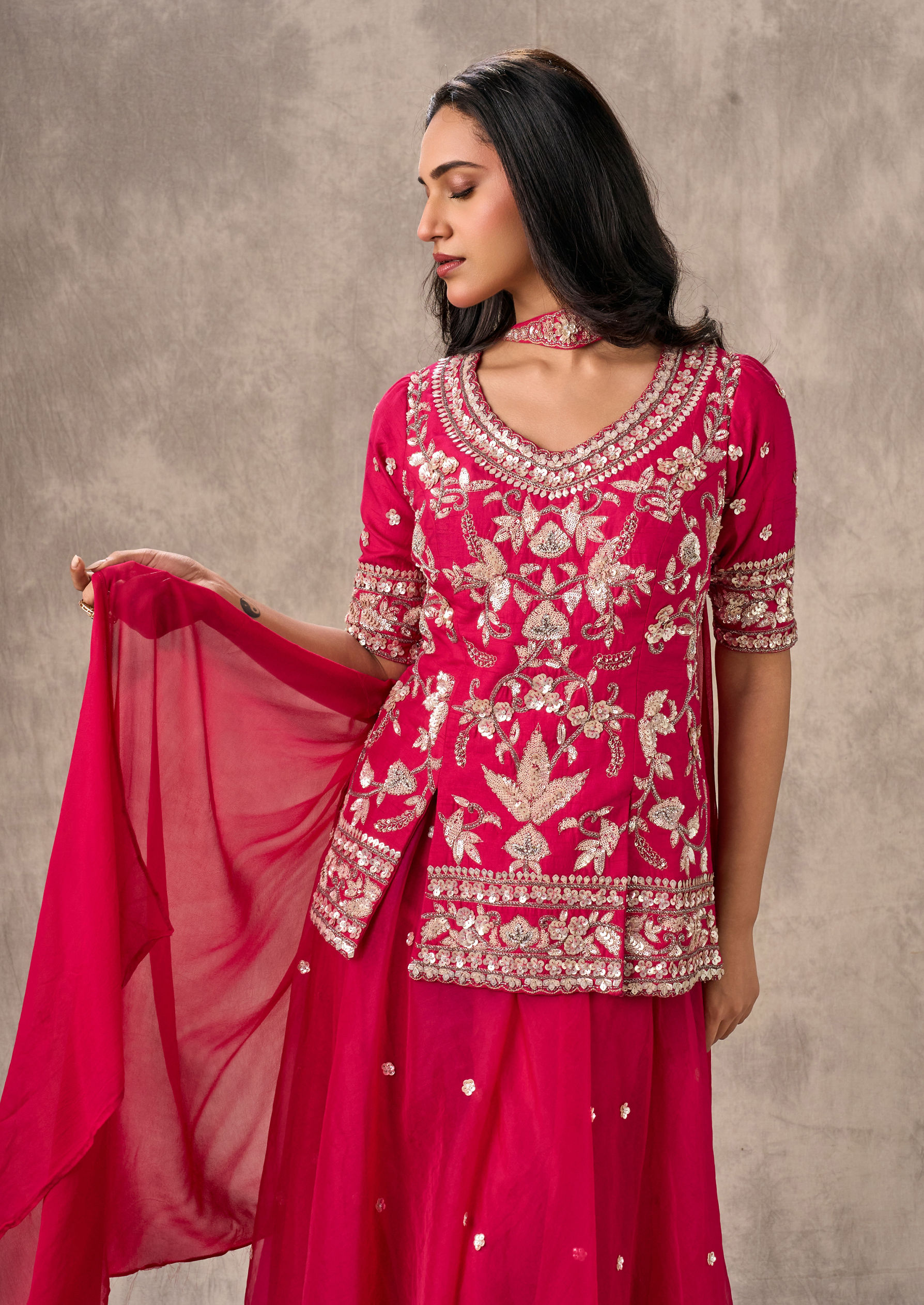 Twamev Women Elegant Rani Pink Stitched Suit