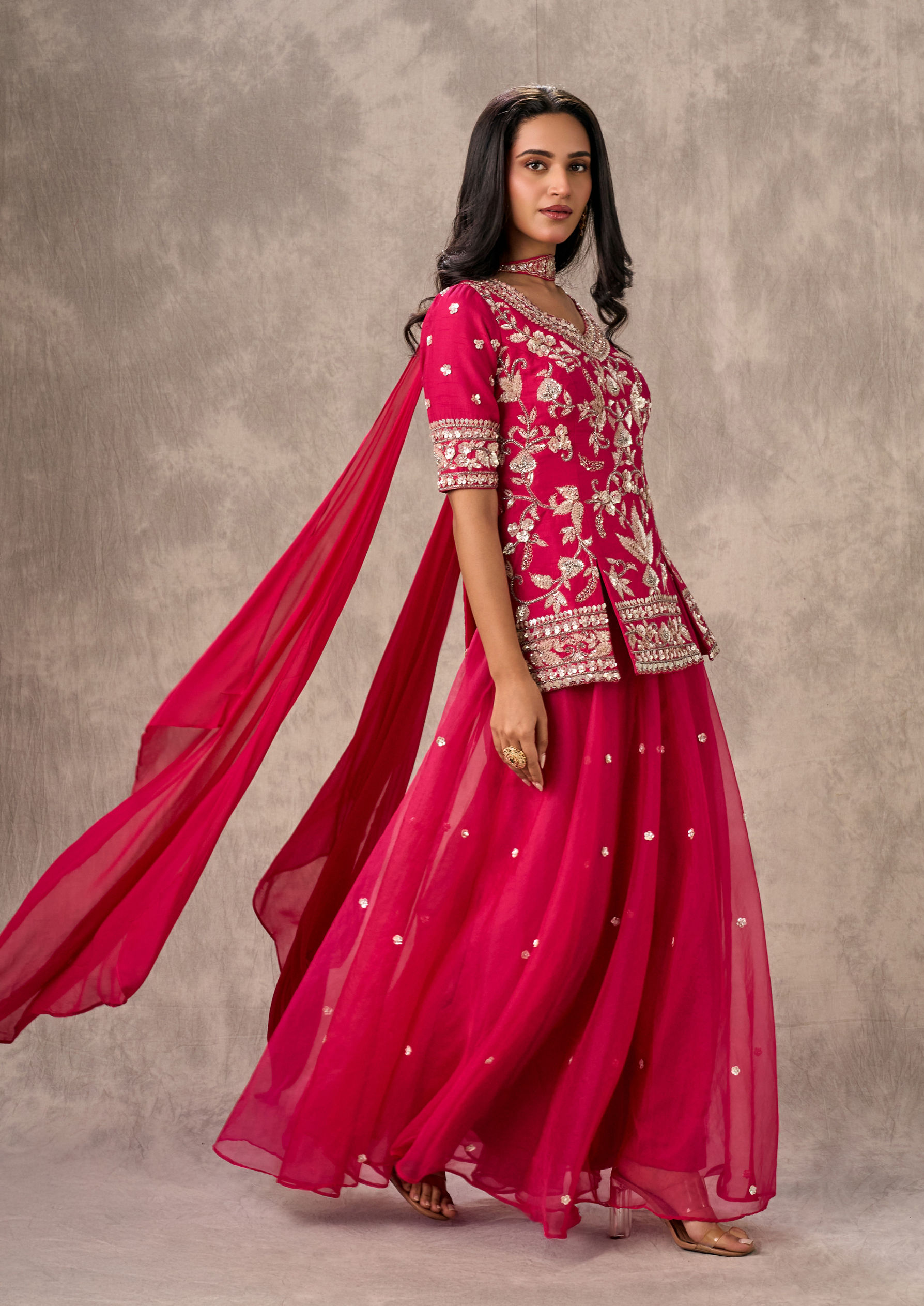 Twamev Women Elegant Rani Pink Stitched Suit