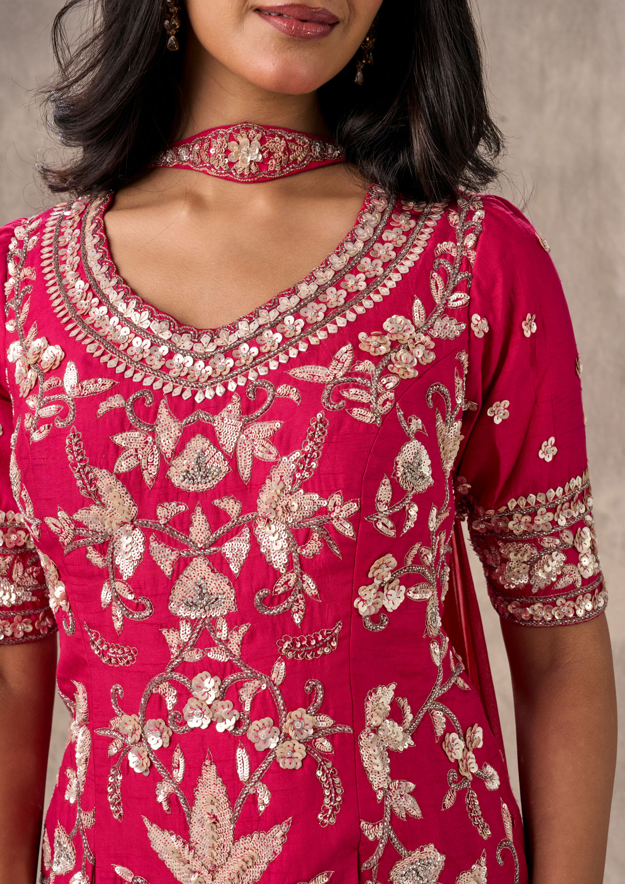 Twamev Women Elegant Rani Pink Stitched Suit