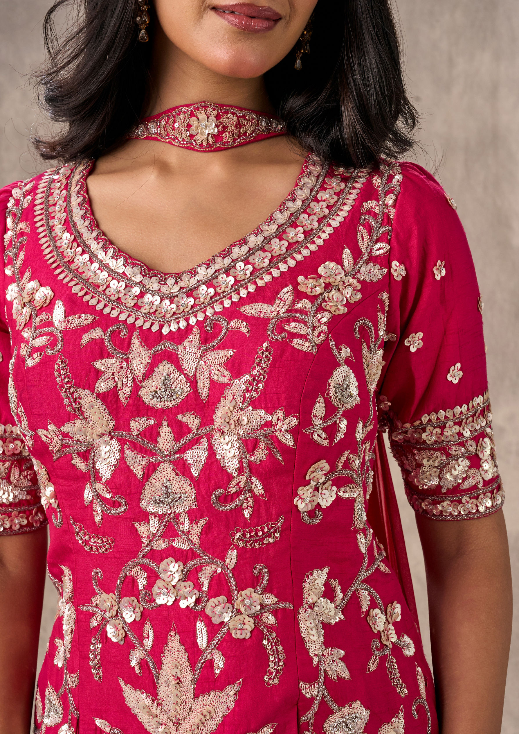 Twamev Women Elegant Rani Pink Stitched Suit