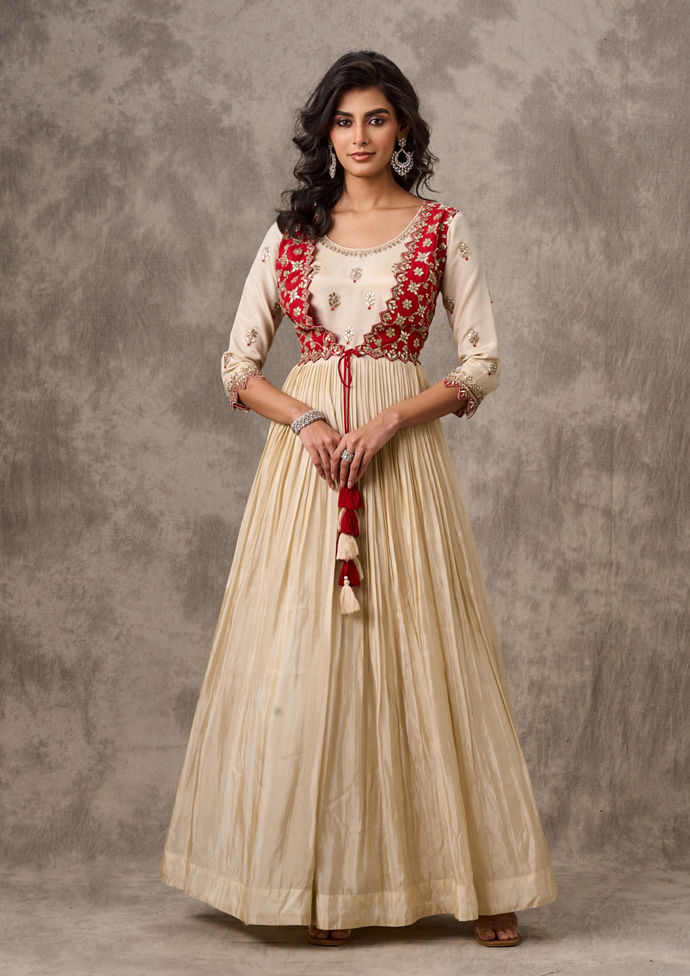 Twamev Women Cream Dream Anarkali Stitched Suit