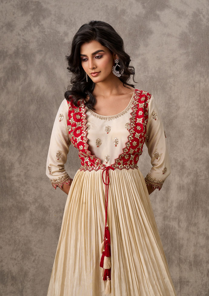 Twamev Women Cream Dream Anarkali Stitched Suit