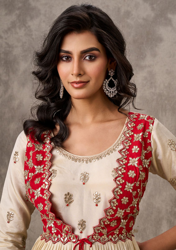Twamev Women Cream Dream Anarkali Stitched Suit