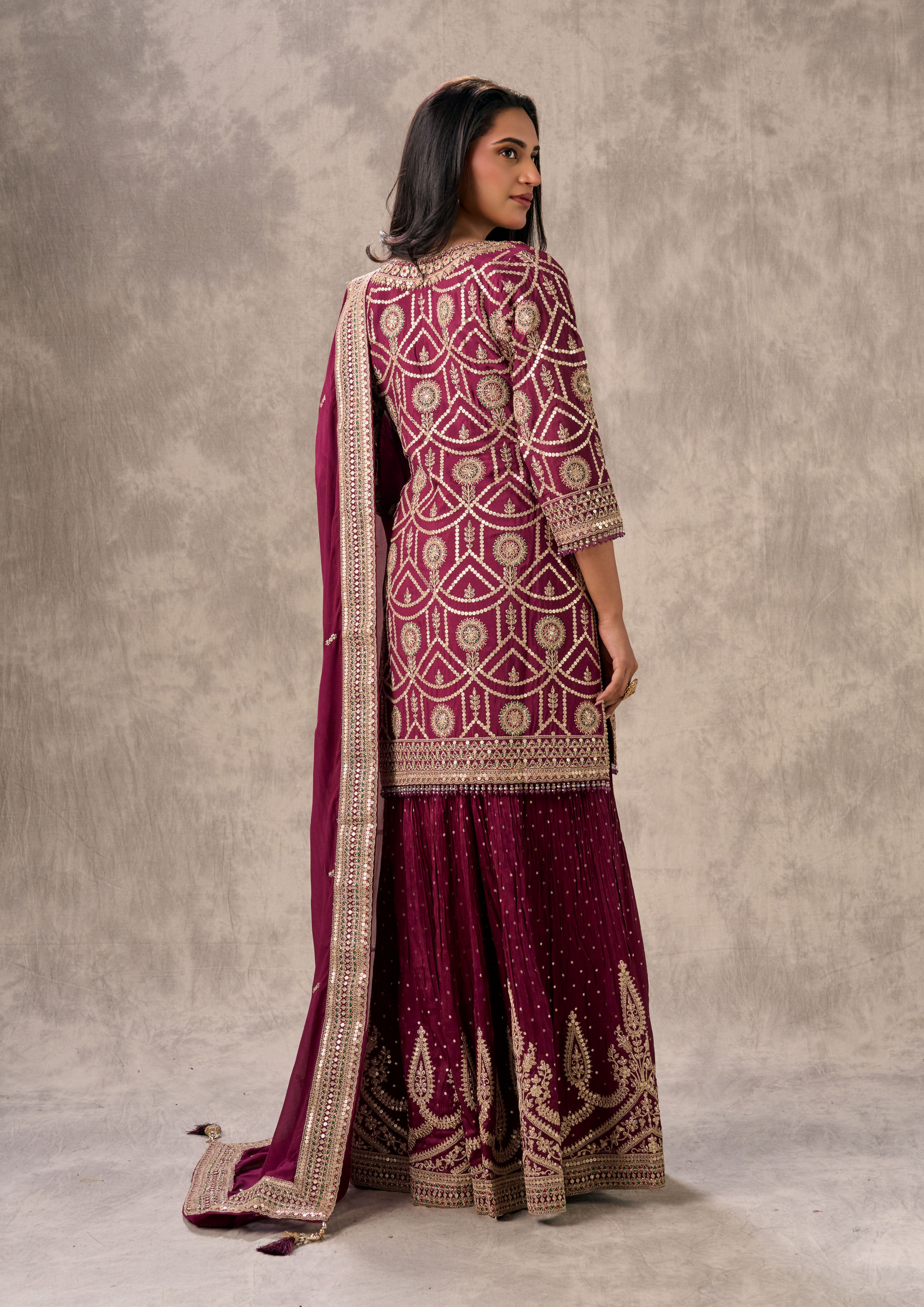 Twamev Women Elegant Wine Chinon Stitched Suit