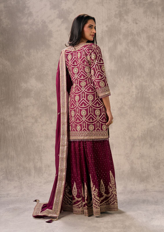 Twamev Women Elegant Wine Chinon Stitched Suit