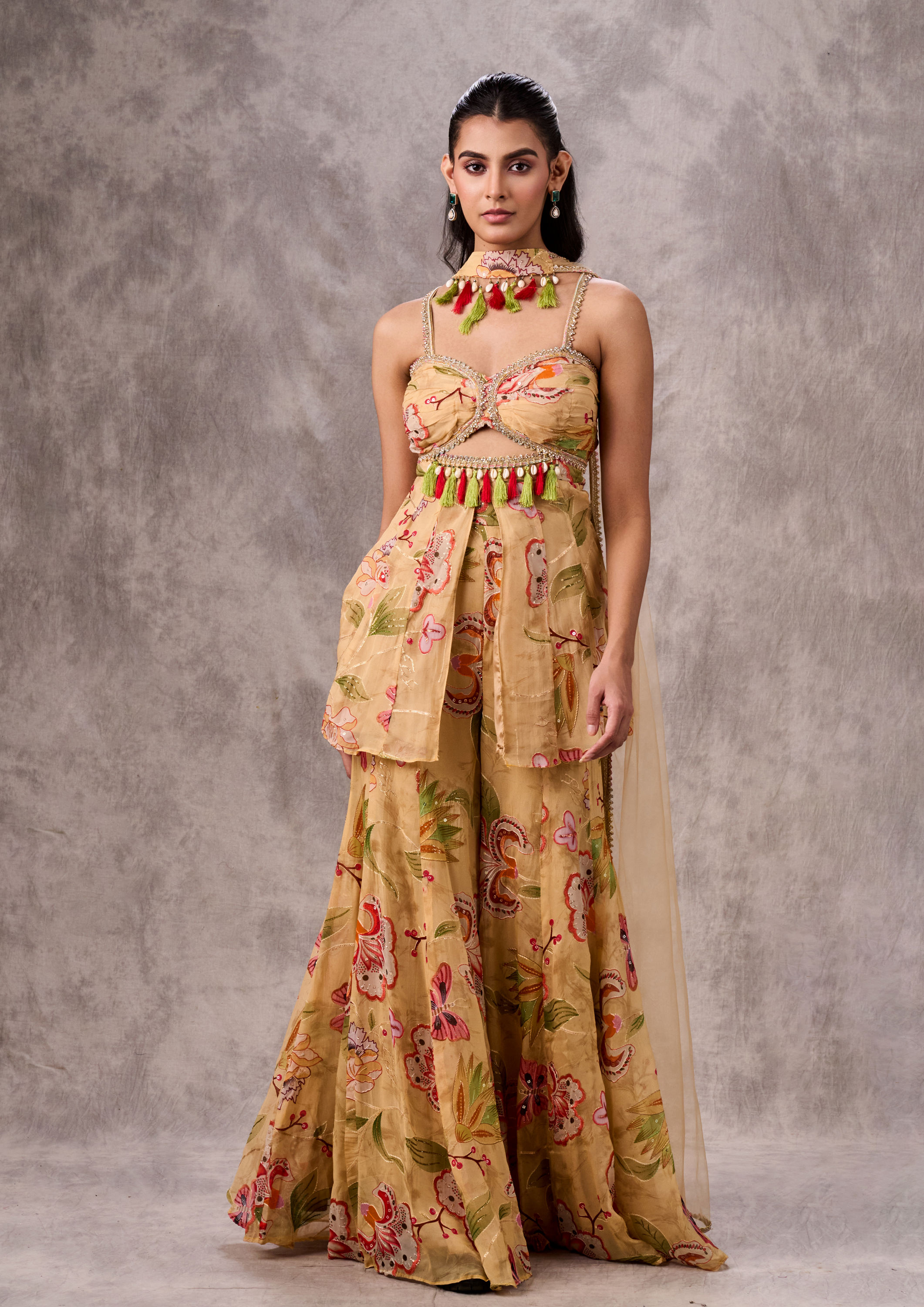 Twamev Women Cream Dream Georgette Stitched Suit