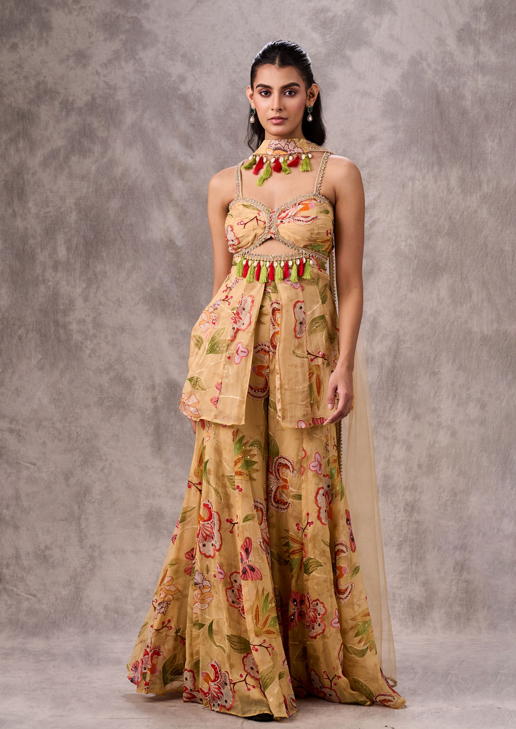 Twamev Women Cream Dream Georgette Stitched Suit