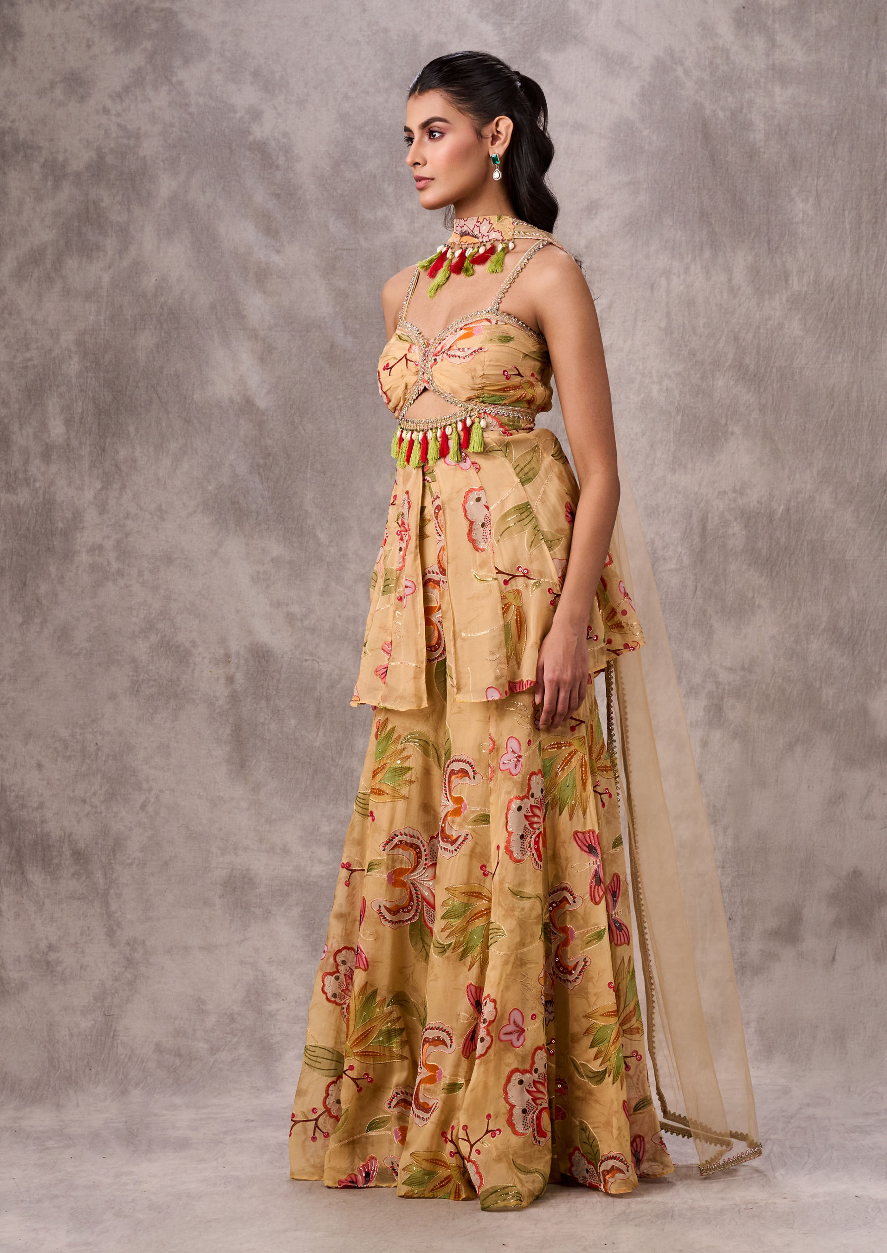 Twamev Women Cream Dream Georgette Stitched Suit