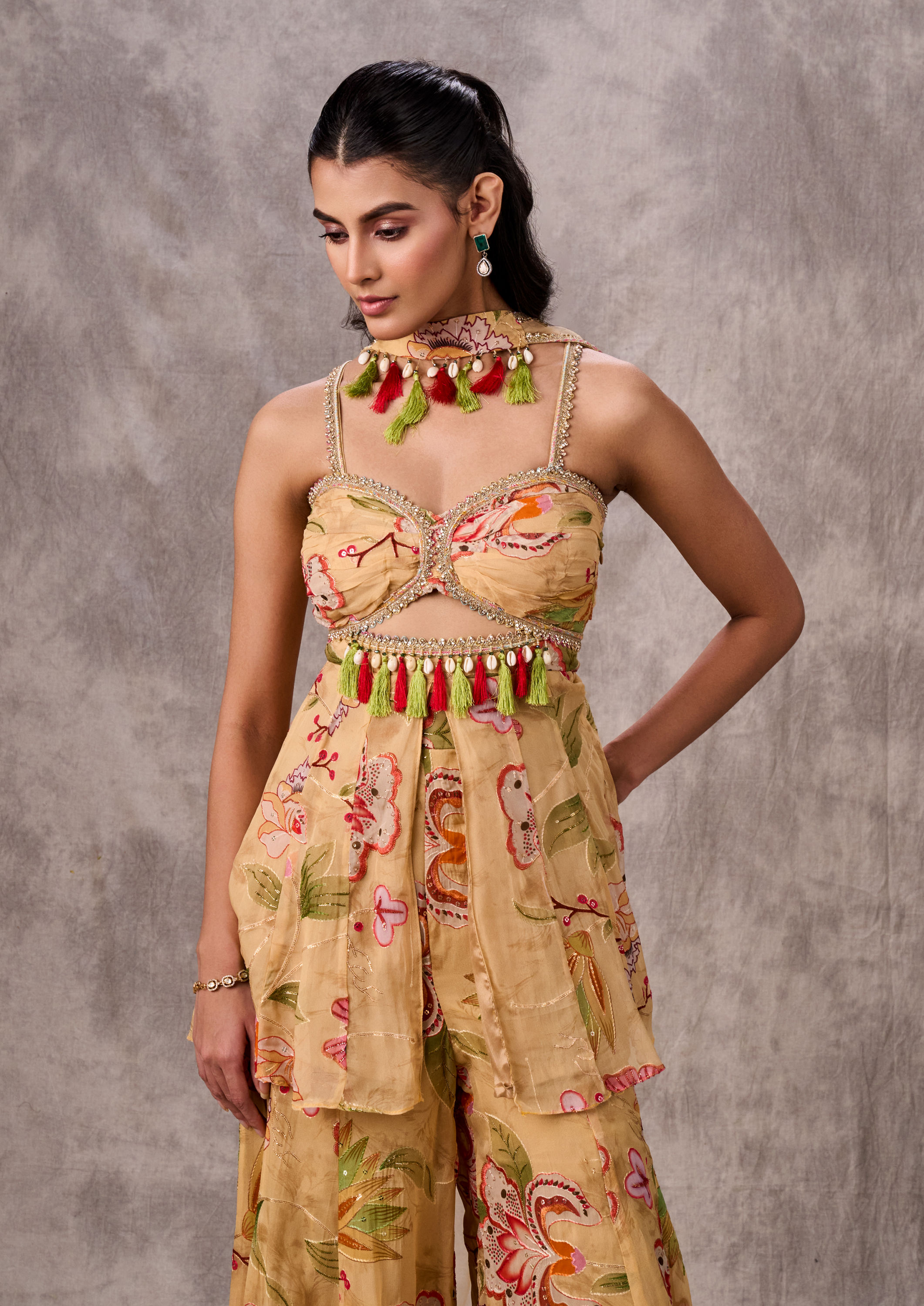 Twamev Women Cream Dream Georgette Stitched Suit