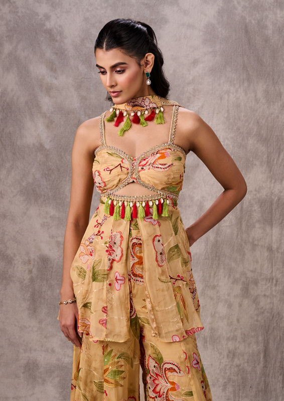 Twamev Women Cream Dream Georgette Stitched Suit