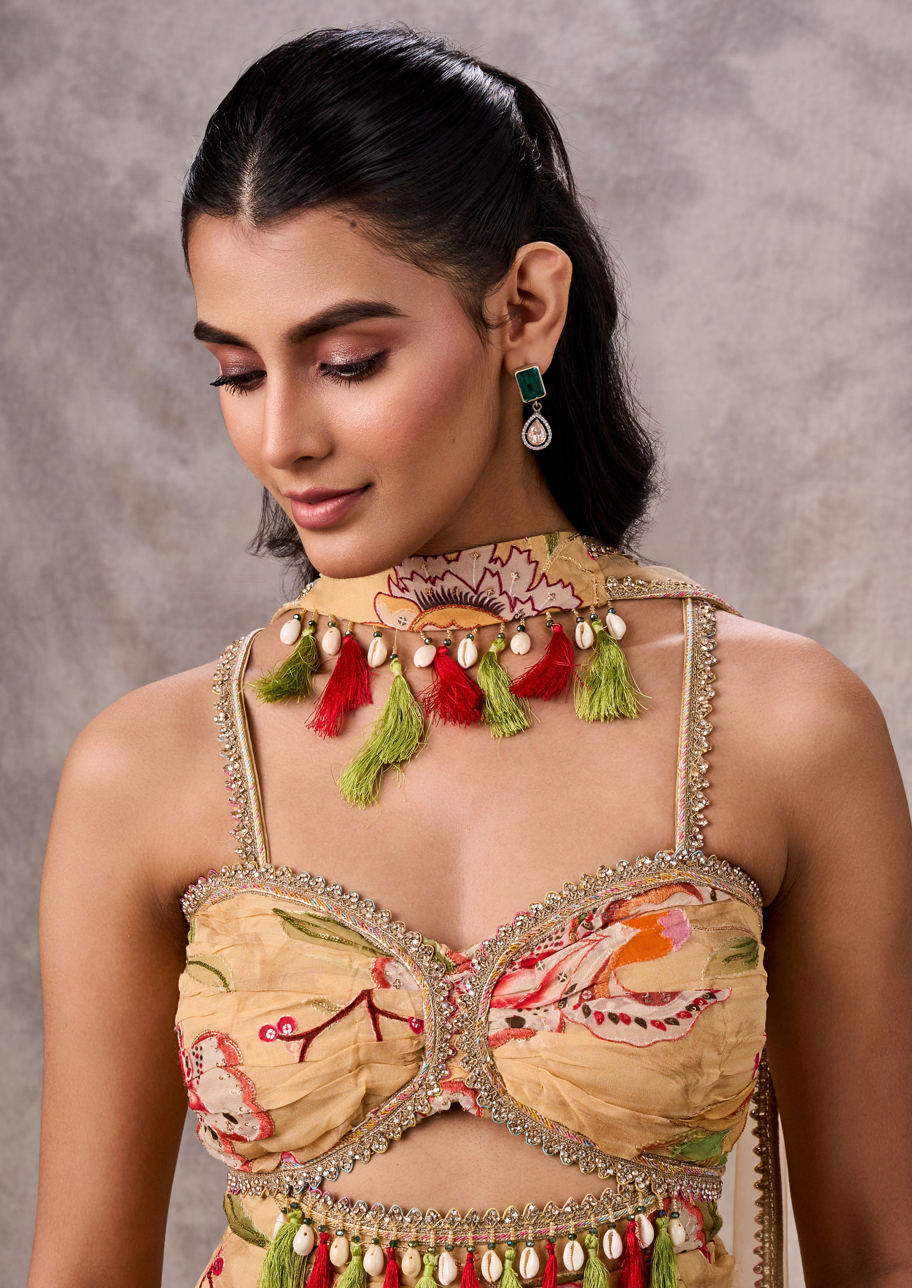 Twamev Women Cream Dream Georgette Stitched Suit