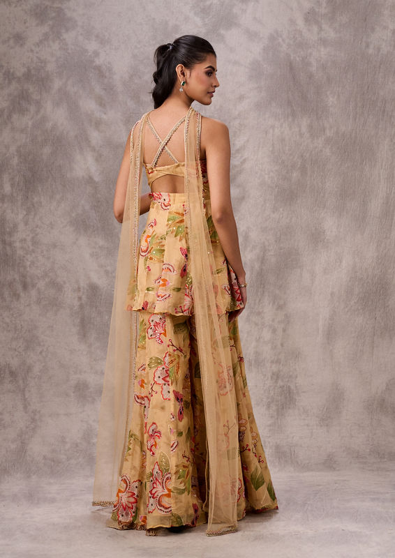 Twamev Women Cream Dream Georgette Stitched Suit