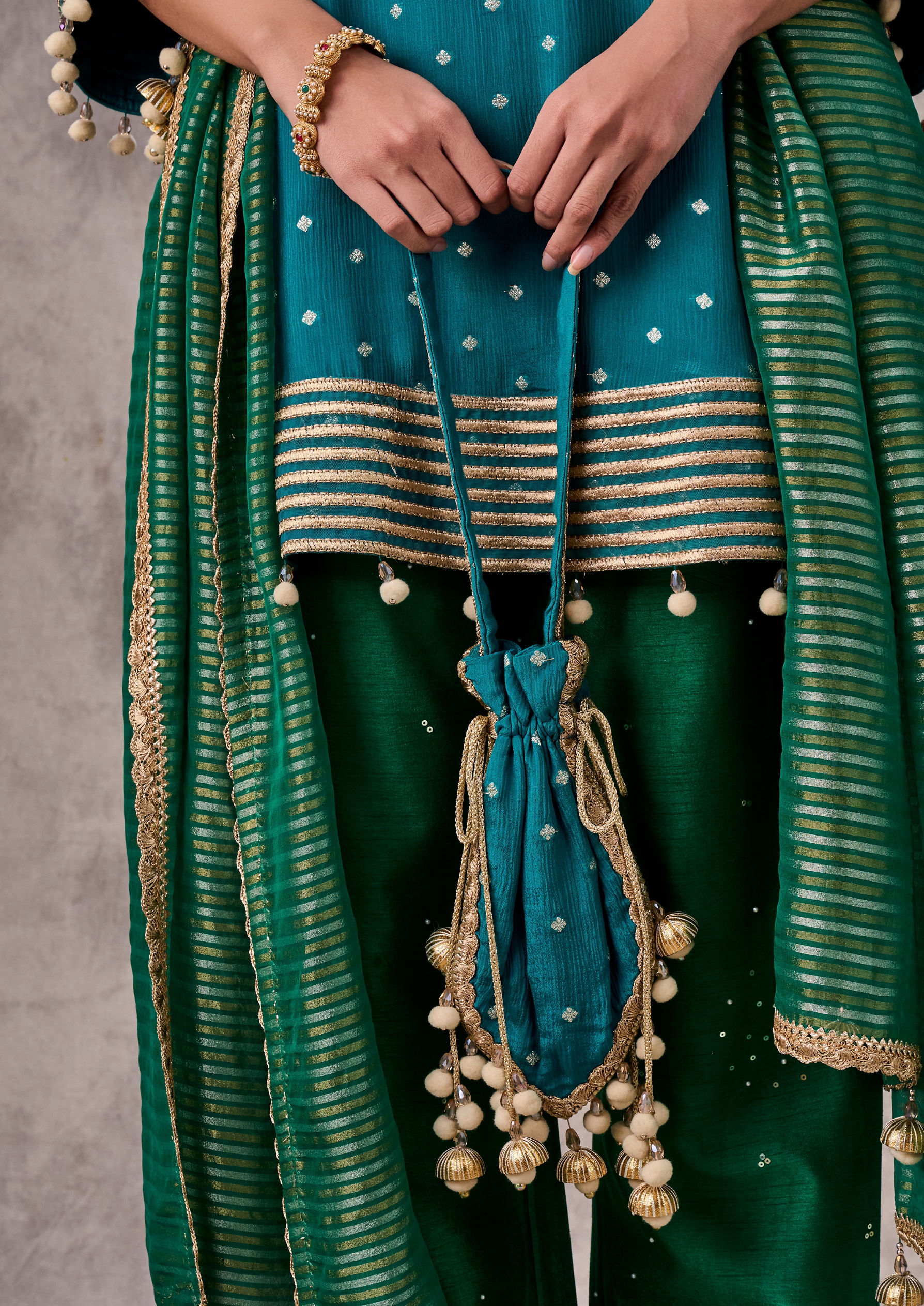 Twamev Women Rama Green Chinon Stitched Suit