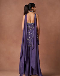 Twamev Women Purple Chiffon Stitched Suit