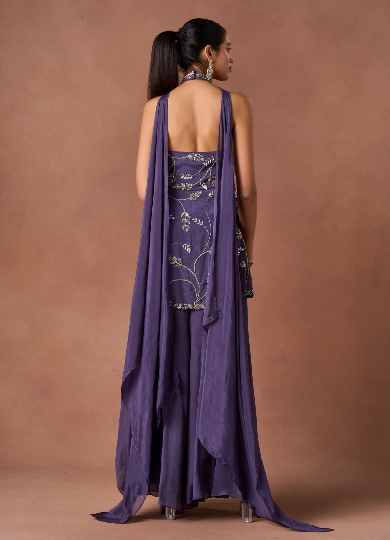 Twamev Women Purple Chiffon Stitched Suit