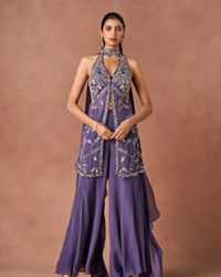 Twamev Women Purple Chiffon Stitched Suit