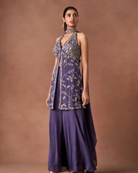 Twamev Women Purple Chiffon Stitched Suit