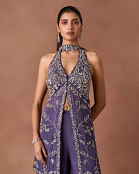 Twamev Women Purple Chiffon Stitched Suit