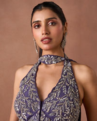 Twamev Women Purple Chiffon Stitched Suit