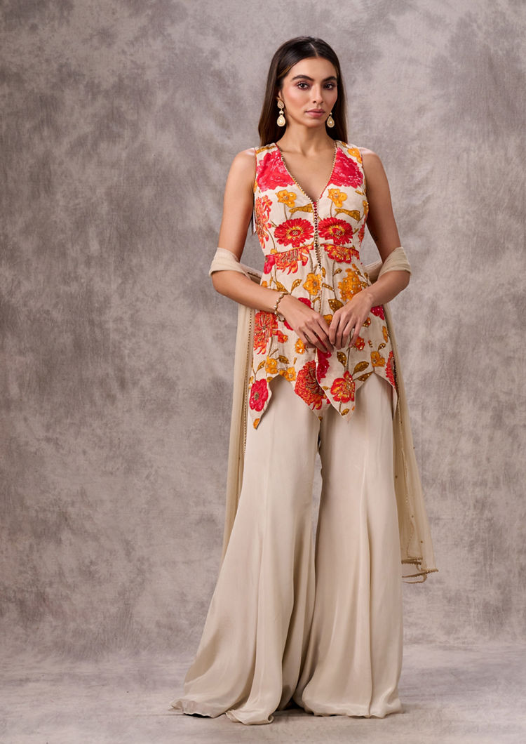 Twamev Women Creamy Elegance Satin Stitched Suit