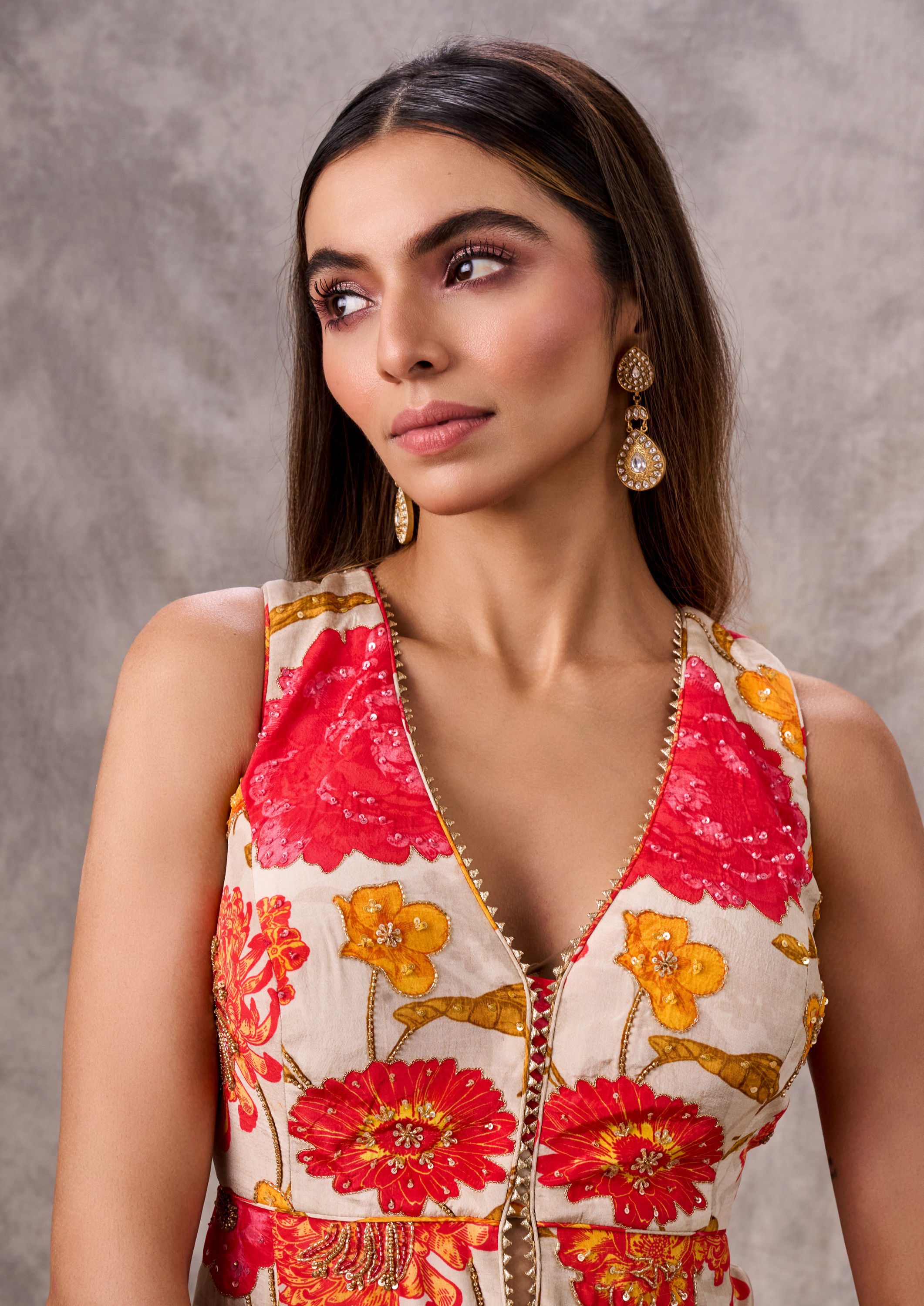 Twamev Women Creamy Elegance Satin Stitched Suit