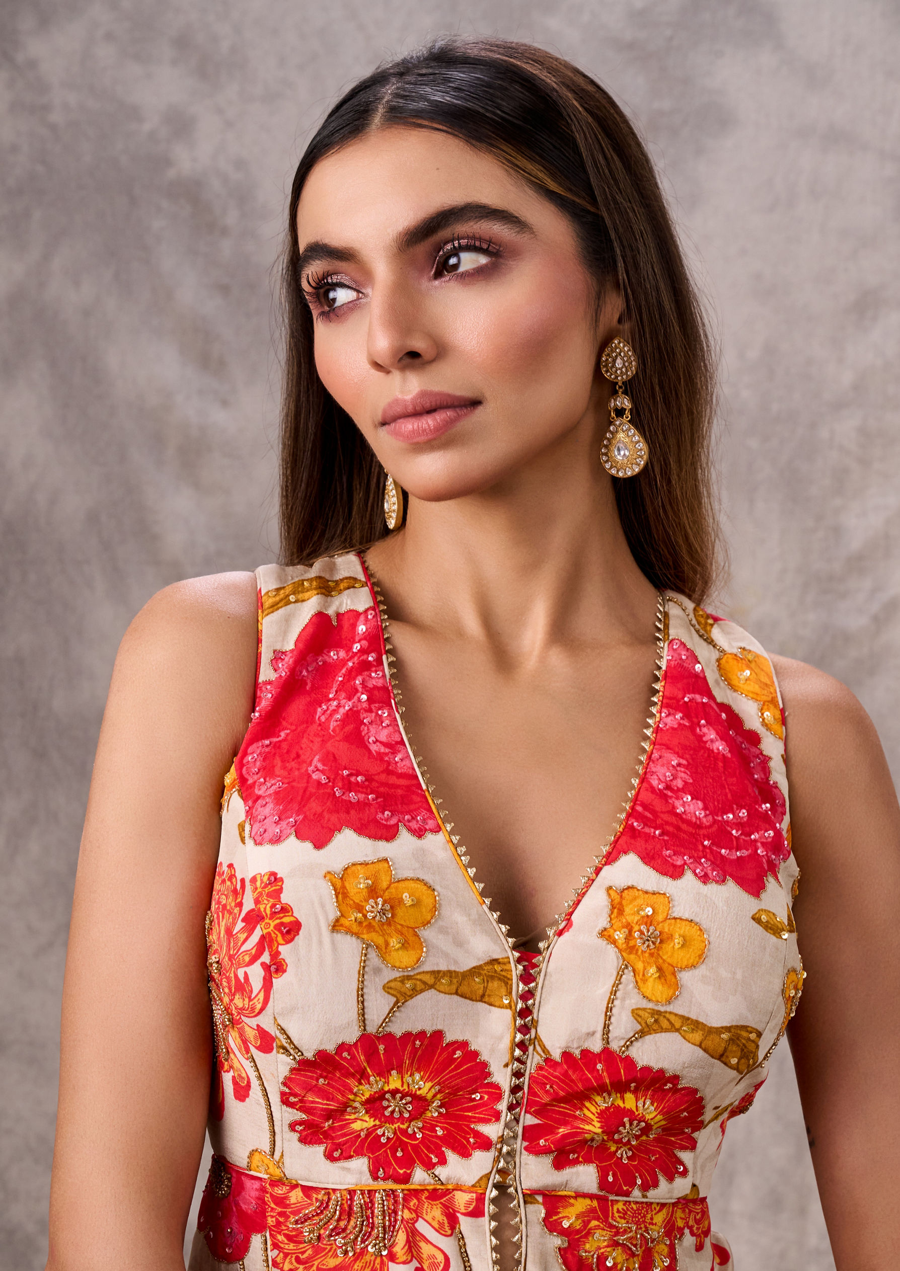 Twamev Women Creamy Elegance Satin Stitched Suit