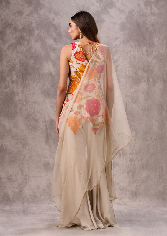 Twamev Women Creamy Elegance Satin Stitched Suit