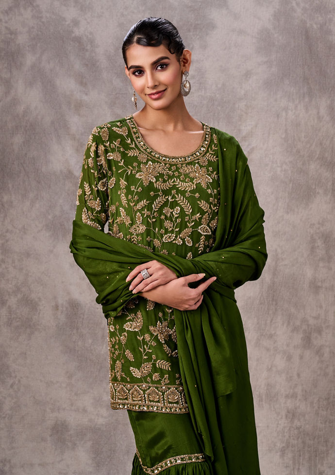 Twamev Women Mehandi Green Elegance Stitched Suit