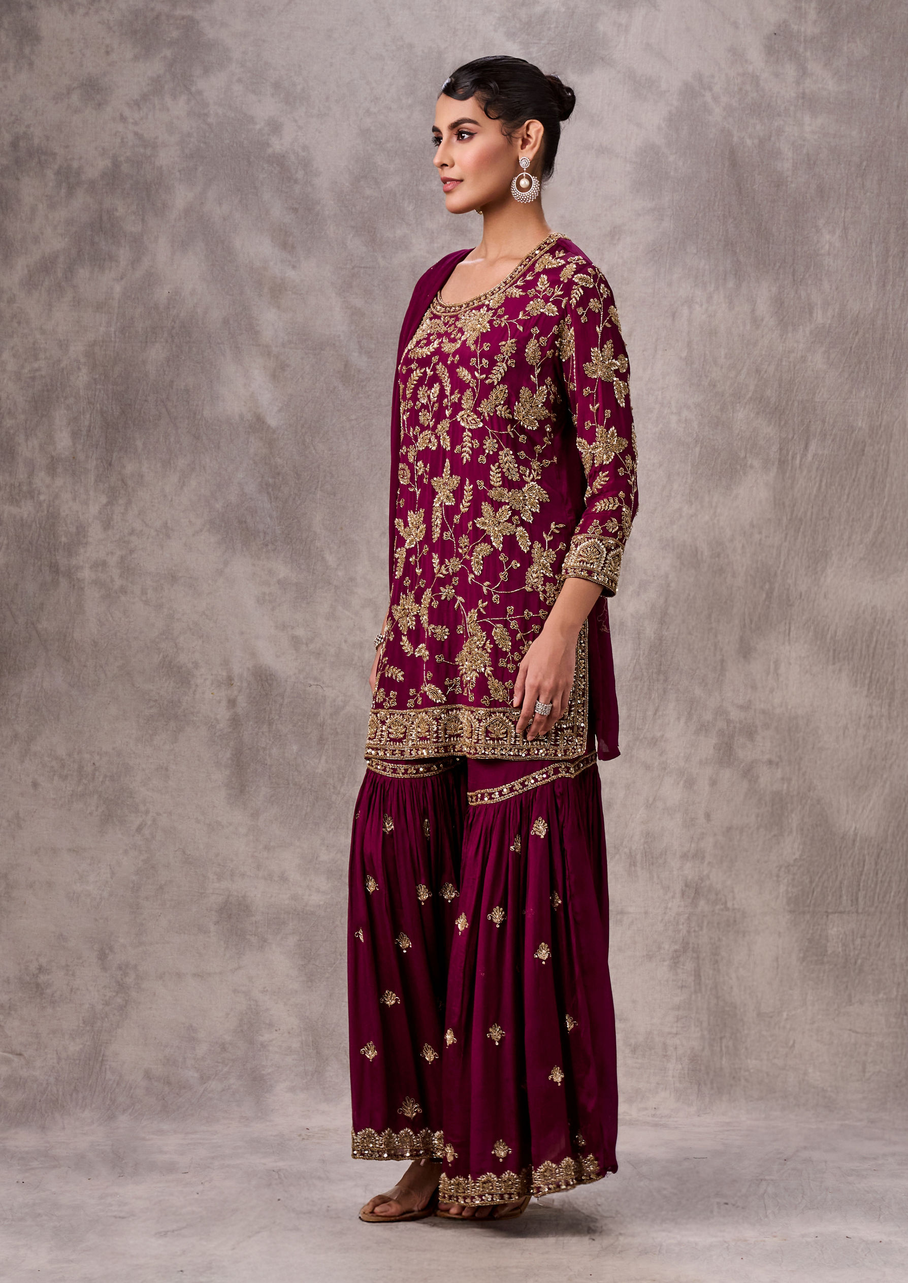 Twamev Women Wine Flamboyance Chinon Stitched Suit