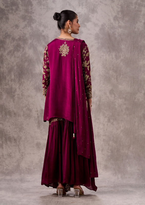 Twamev Women Wine Flamboyance Chinon Stitched Suit