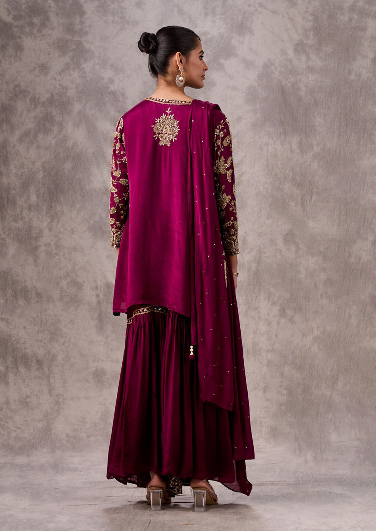 Twamev Women Wine Flamboyance Chinon Stitched Suit