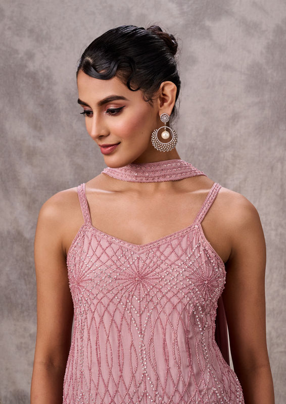 Twamev Women Dusty Pink Chinon Sharara Suit