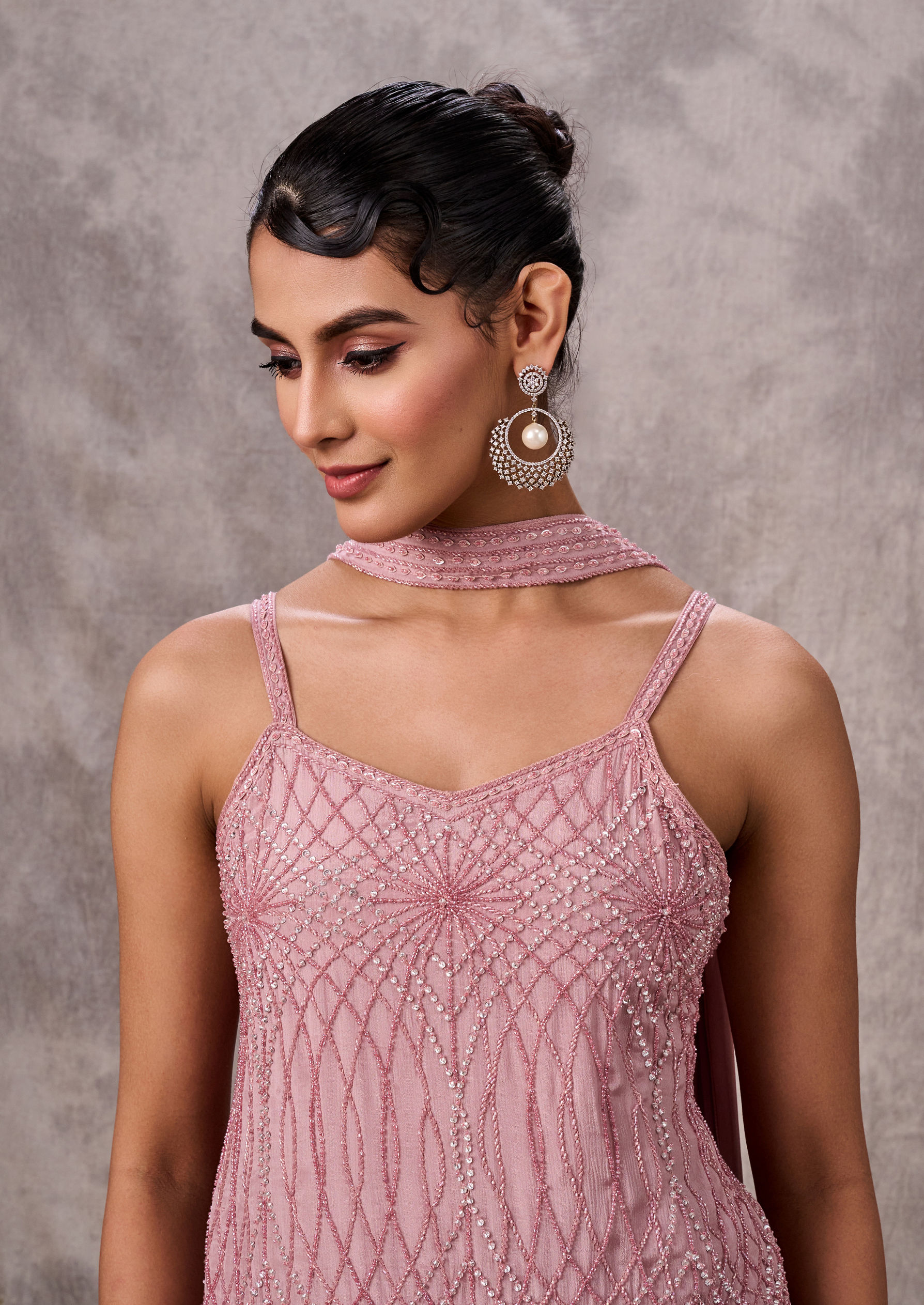 Twamev Women Dusty Pink Chinon Sharara Suit