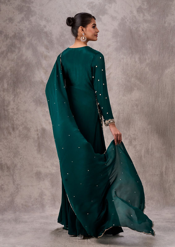 Twamev Women Bottle Green Viscose Zardosi Jaal Embroidered Sharara Suit