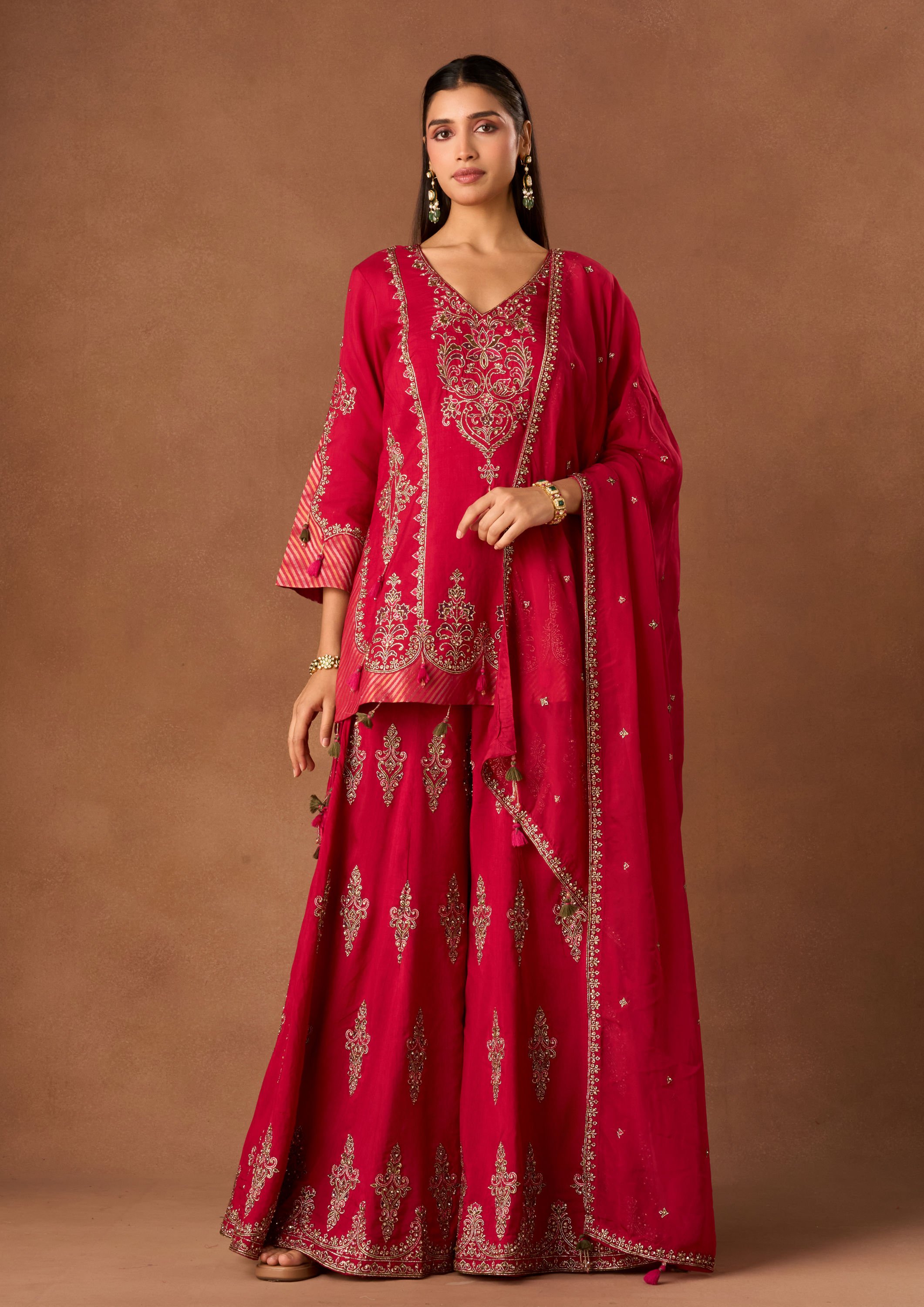 Twamev Women Pink Silk Stitched Suit with Embroidery